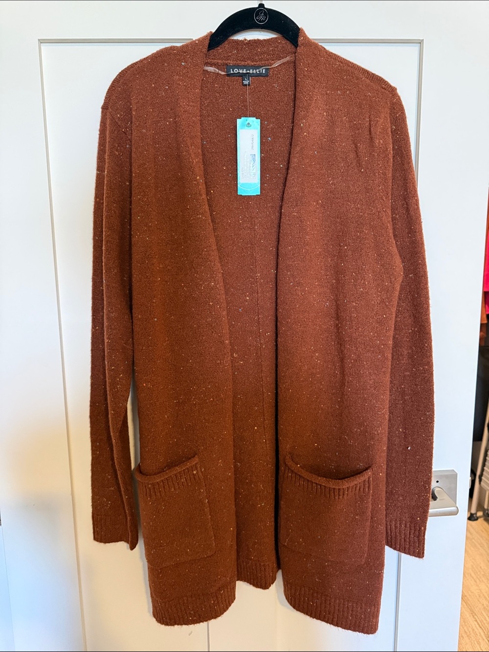 Love Ellie Cozy Open-Front burnt orange Cardigan with Pockets